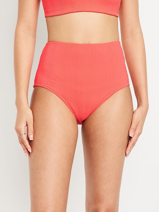 Image number 1 showing, High-Waisted Ribbed Bikini Swim Bottoms