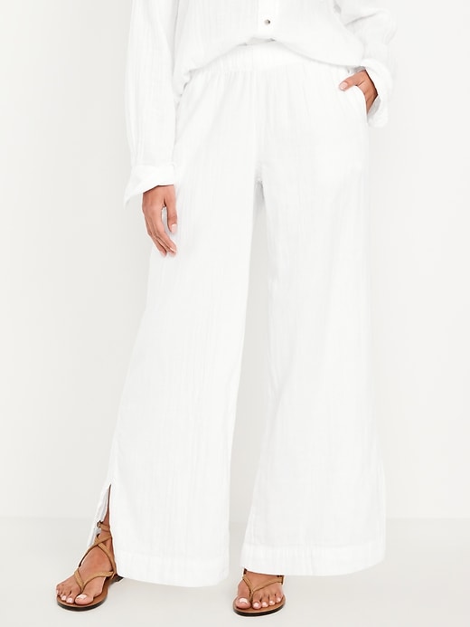 Image number 2 showing, High-Waisted Crinkle Gauze Wide-Leg Pants