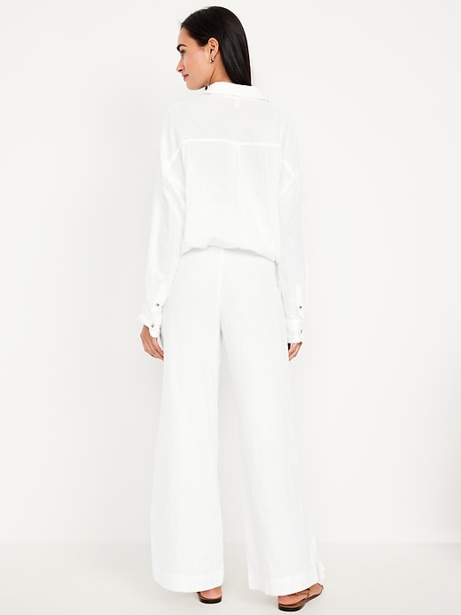 Image number 3 showing, High-Waisted Crinkle Gauze Super Wide-Leg Pants