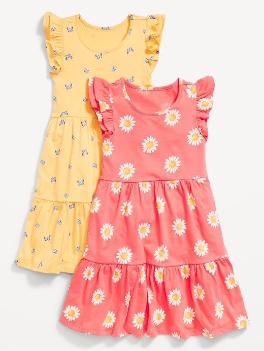 View large product image 1 of 1. Printed Short-Sleeve Tiered Swing Dress for Girls