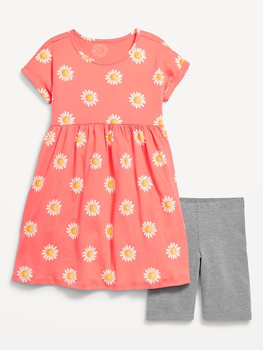 View large product image 1 of 2. Printed Swing Dress and Biker Shorts Set for Girls