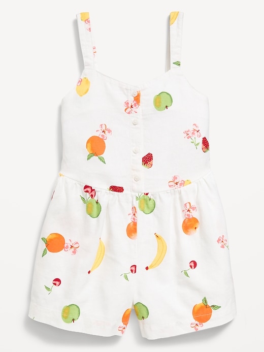 Image number 3 showing, Printed Sleeveless Button-Front Linen-Blend Romper for Girls