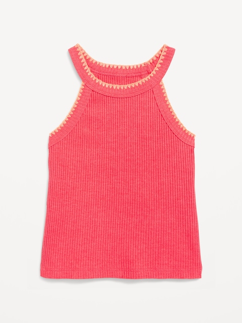 Fitted Halter Tank Top for Toddler Girls - Bright Cerise