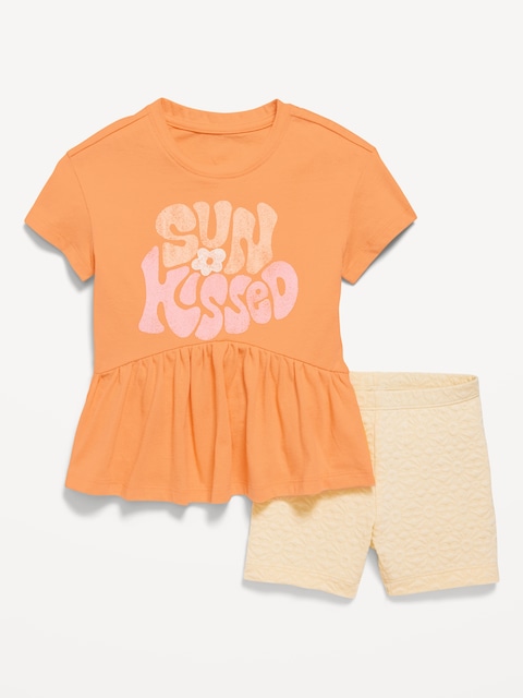 Ensemble avec t-shirt à basque et cuissard à imprimé pour toute-petite fille