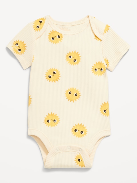 Unisex Printed Ribbed Short-Sleeve Bodysuit for Baby - Multi