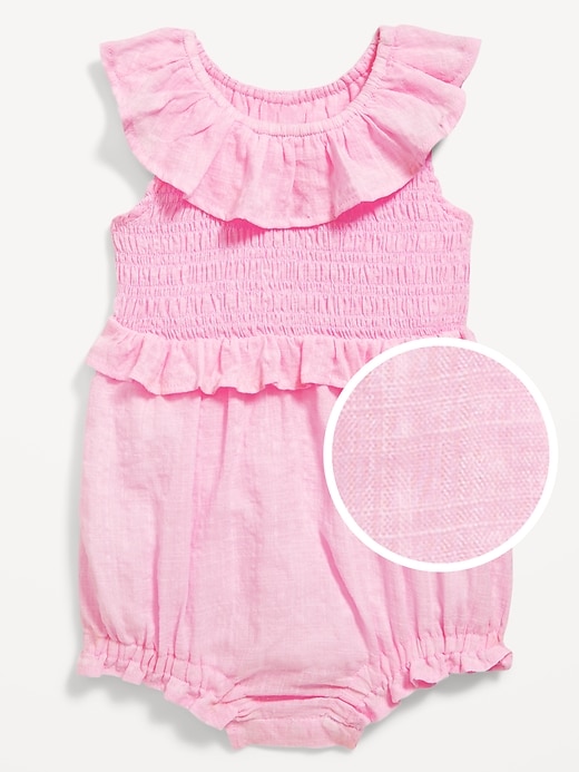 View large product image 2 of 2. Sleeveless Ruffle-Trim Smocked One-Piece Romper for Baby