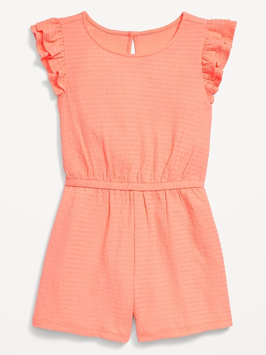 View large product image 2 of 3. Short-Sleeve Ruffle Textured Romper for Girls