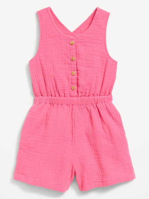 Sleeveless Button-Front Romper for Toddler Girls