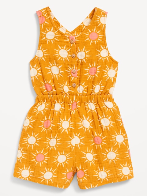 Sleeveless Button-Front Romper for Toddler Girls