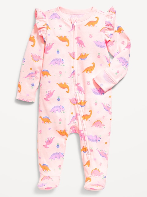 2-Way-Zip Sleep & Play Ruffle-Trim Footed One-Piece for Baby