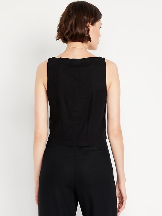 Image number 2 showing, Square-Neck Linen-Blend Crop Tank Top