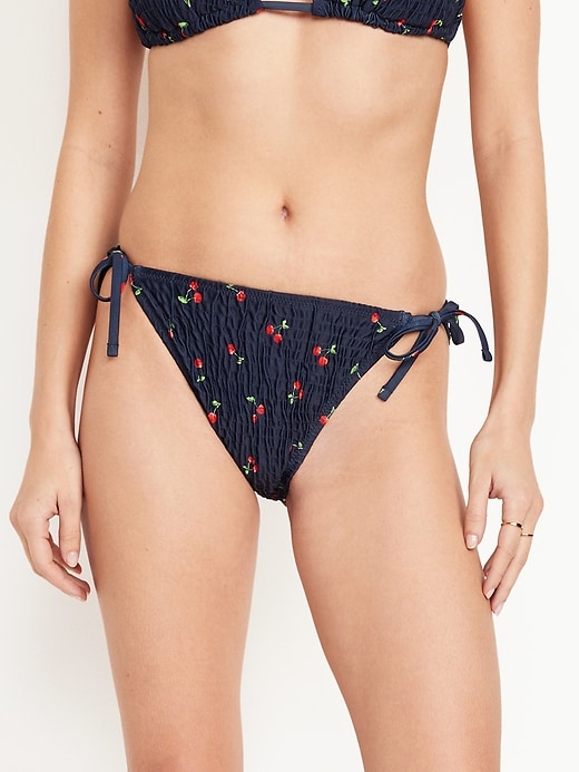 Image number 1 showing, Mid-Rise Textured String Bikini Swim Bottoms