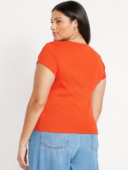 Image number 8 showing, Lace-Trim Ribbed Pointelle T-Shirt