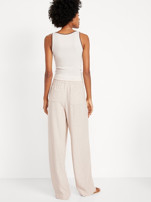 Image number 3 showing, High-Waisted Linen-Blend Wide-Leg Pants