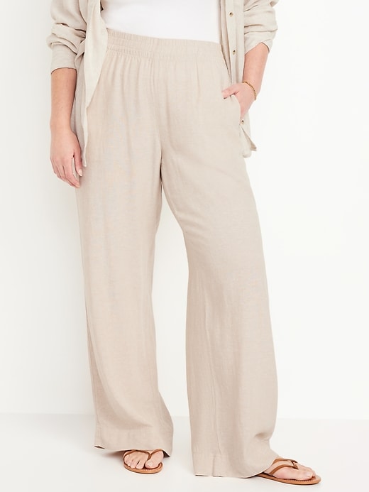 Image number 4 showing, High-Waisted Linen-Blend Wide-Leg Pants