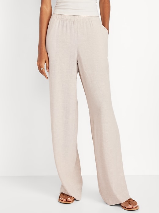 Image number 2 showing, High-Waisted Linen-Blend Wide-Leg Pants