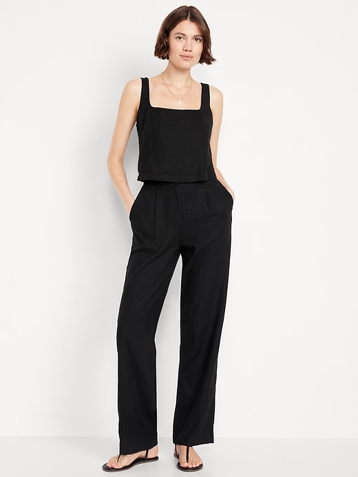 Image number 1 showing, Extra High-Waisted Linen-Blend Wide-Leg Trouser Pants