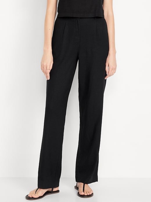 Image number 2 showing, Extra High-Waisted Linen-Blend Wide-Leg Trouser Pants