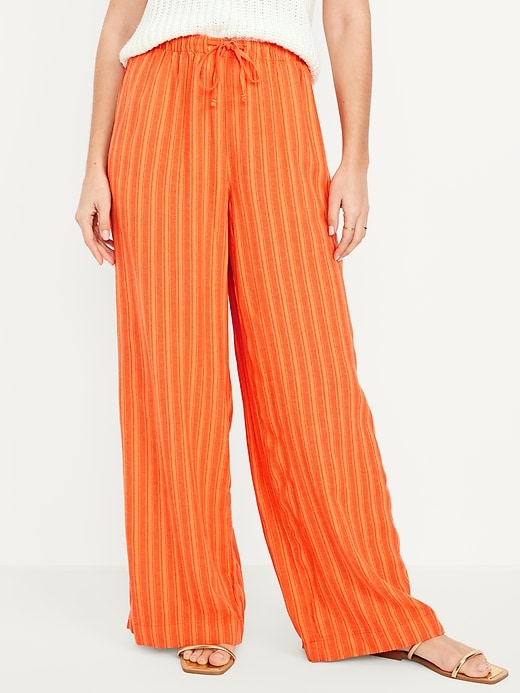 Image number 2 showing, High-Waisted Linen-Blend Super Wide-Leg Pants