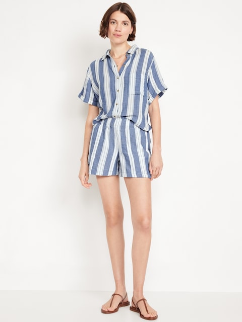 High-Waisted Crinkle Gauze Shorts -- 4-inch inseam