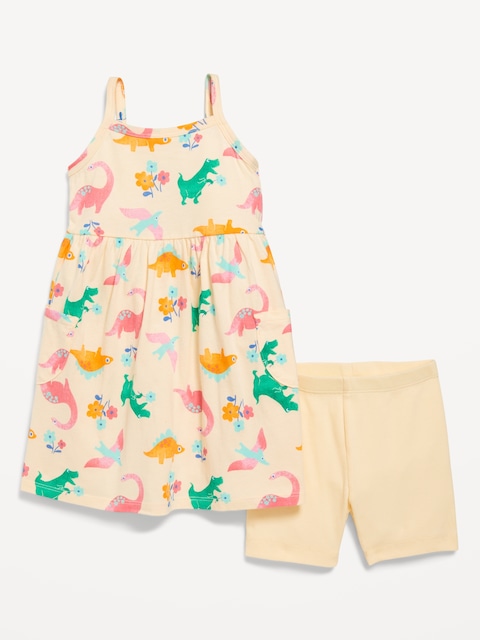 Printed Sleeveless Dress and Biker Shorts Set for Toddler Girls