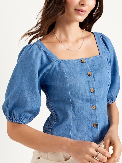 Image number 4 showing, Button-Down Puff-Sleeve Top