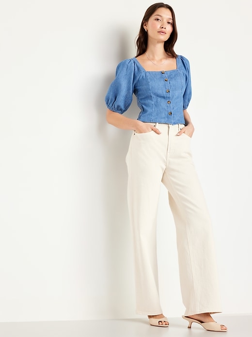 Image number 3 showing, Button-Down Puff-Sleeve Top