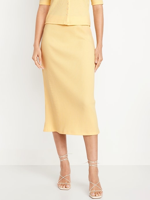 Image number 1 showing, High-Waisted Ribbed Midi Skirt