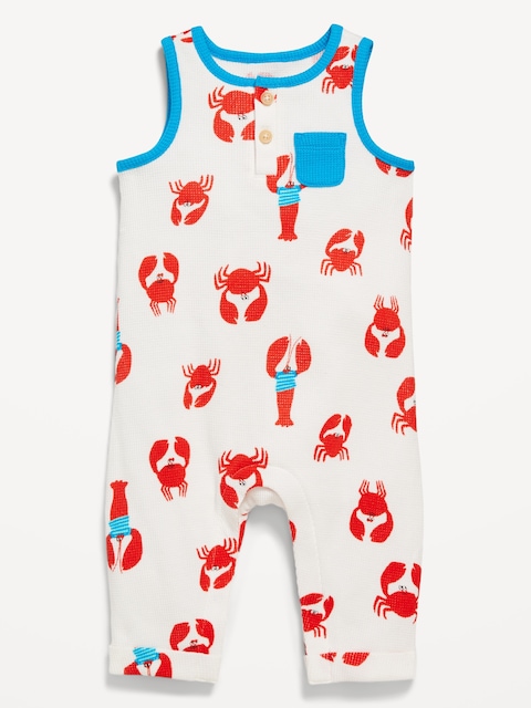 Sleeveless Waffle-Knit Henley One-Piece for Baby
