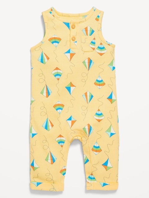 Sleeveless Waffle-Knit Henley One-Piece for Baby