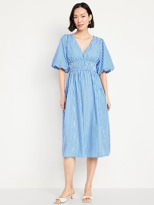 Image number 1 showing, Waist-Defined Puff-Sleeve Midi Dress