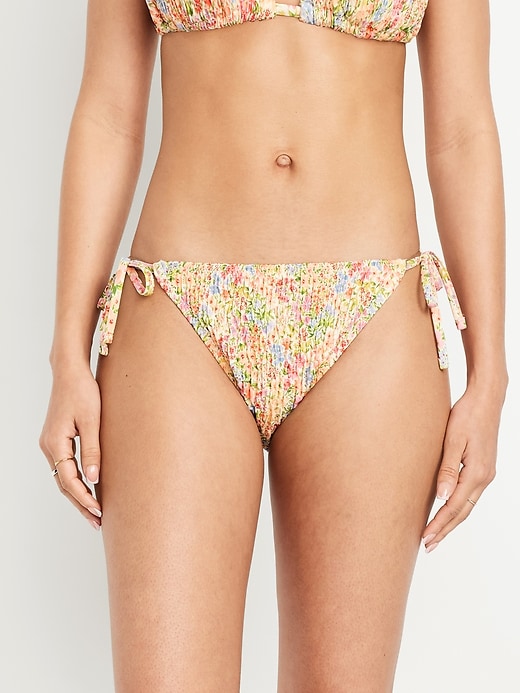 Image number 1 showing, Mid-Rise Textured String Bikini Swim Bottoms