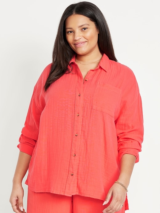 Image number 5 showing, Crinkle Gauze Loose Button-Down Shirt