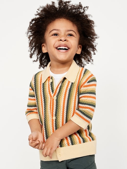 View large product image 1 of 2. Loose Printed Sweater-Knit Shirt for Toddler Boys