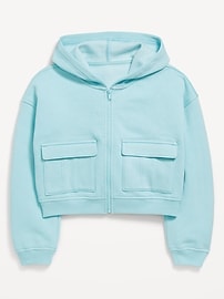 View large product image 3 of 4. Cropped Zip-Front Cargo Pocket Hoodie for Girls