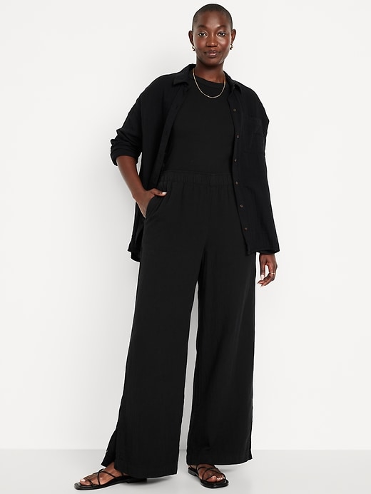 Image number 4 showing, High-Waisted Crinkle Gauze Wide-Leg Pants