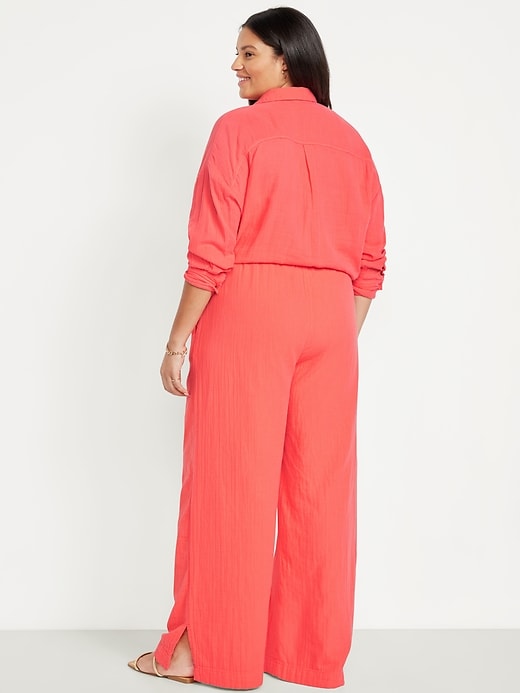 Image number 7 showing, High-Waisted Crinkle Gauze Wide-Leg Pants