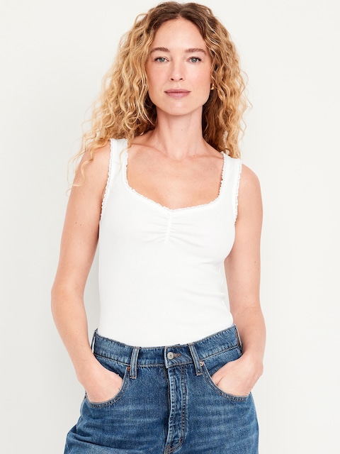 Ribbed Cinched-Front Tank Top