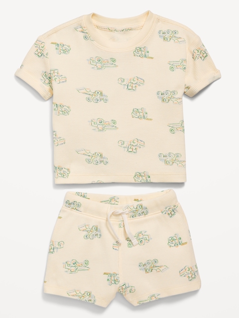 Ensemble de haut et short en tricot gaufré à motif pour bébé - Multi
