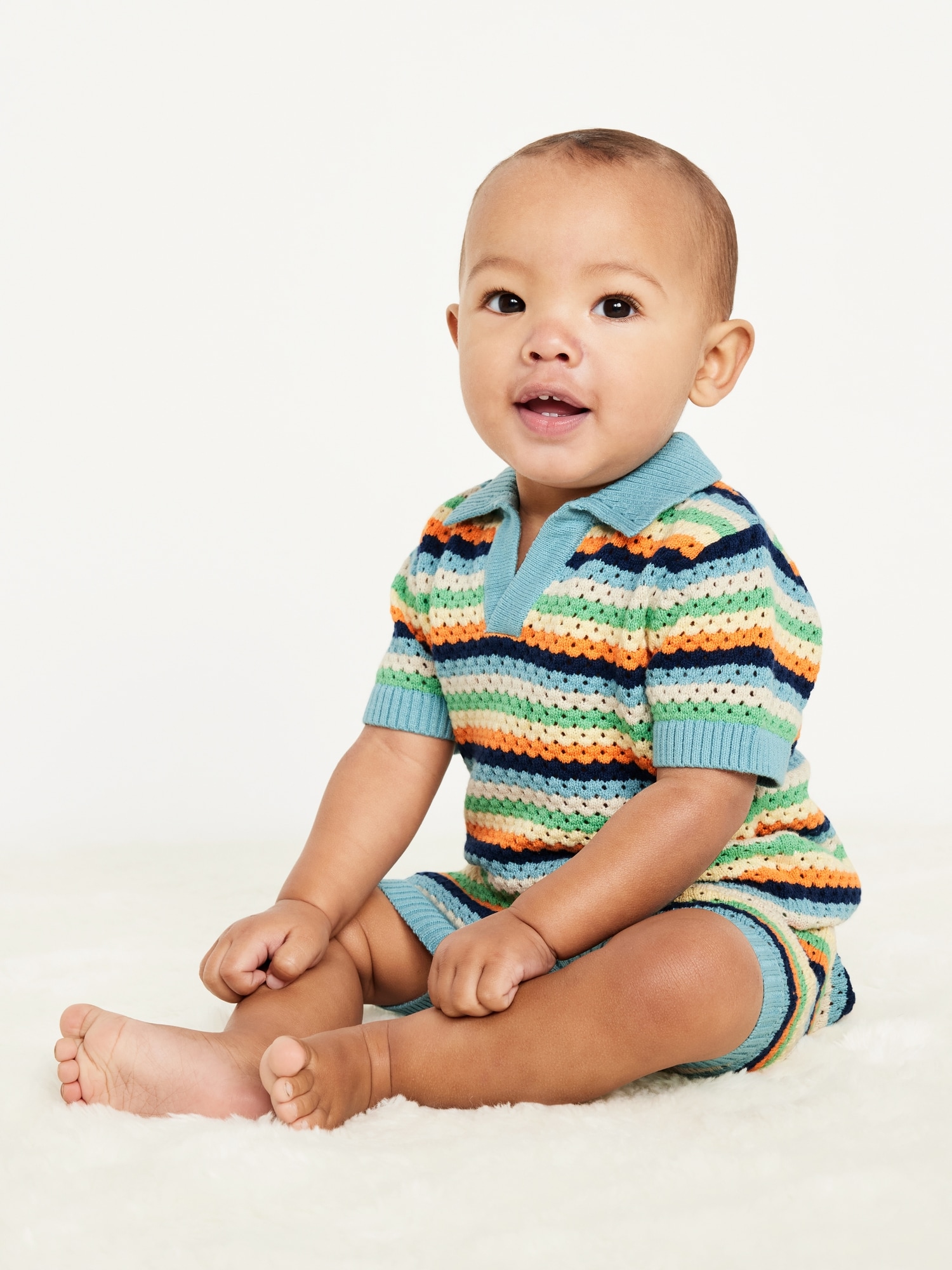 Sweater-Knit Collared Top and Shorts Set for Baby