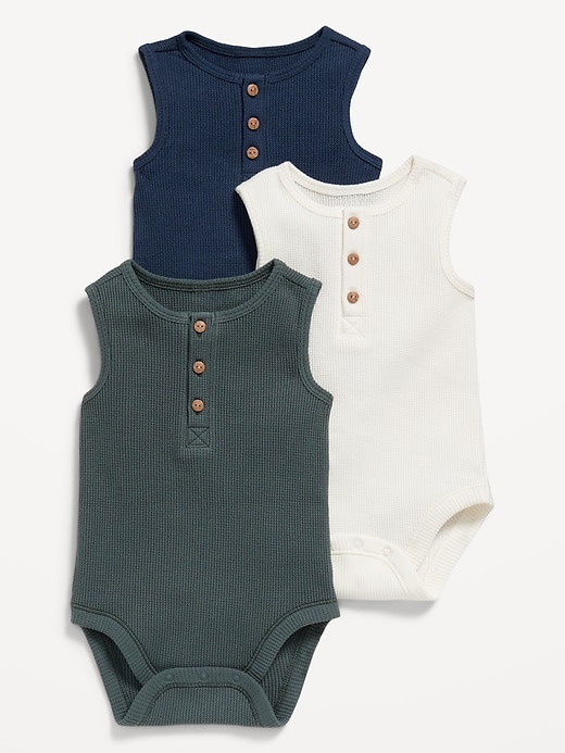 View large product image 1 of 2. Sleeveless Waffle-Knit Henley Bodysuit for Baby