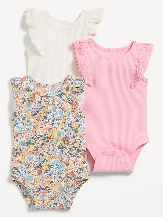 View large product image 1 of 2. Printed Short-Sleeve Ruffle-Trim Bodysuit 3-Pack for Baby