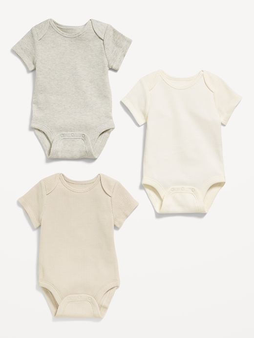 View large product image 2 of 2. Unisex Short-Sleeve Waffle-Knit  Bodysuit 3-Pack for Baby