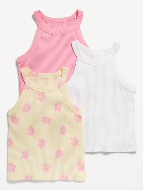 3-Pack Fitted Halter Tank Tops for Toddler Girls
