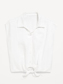 L'image numéro 2 présente Chemisier en mélange de lin à nouer avec devant boutonné pour fille