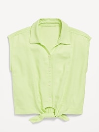 Image number 2 showing, Button-Front Tie-Knot Linen-Blend Shirt for Girls
