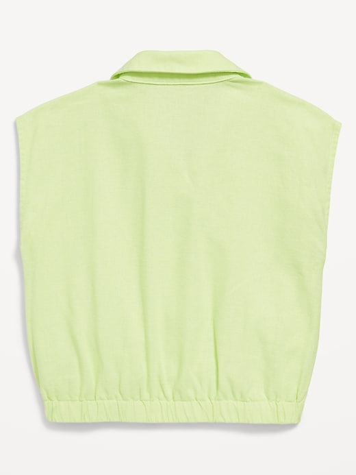 Image number 3 showing, Button-Front Tie-Knot Linen-Blend Shirt for Girls