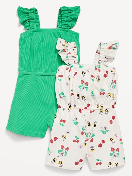 View large product image 1 of 2. Sleeveless Ruffle-Trim One-Piece Romper 2-Pack for Toddler Girls