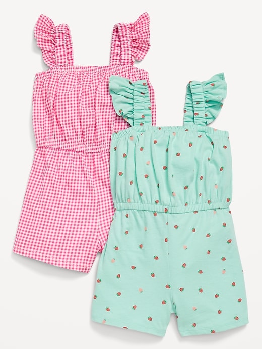 View large product image 1 of 2. Sleeveless Ruffle-Trim One-Piece Romper 2-Pack for Toddler Girls