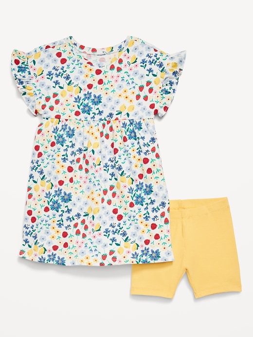 View large product image 1 of 2. Printed Flutter-Sleeve Dress and Biker Shorts Set for Toddler Girls